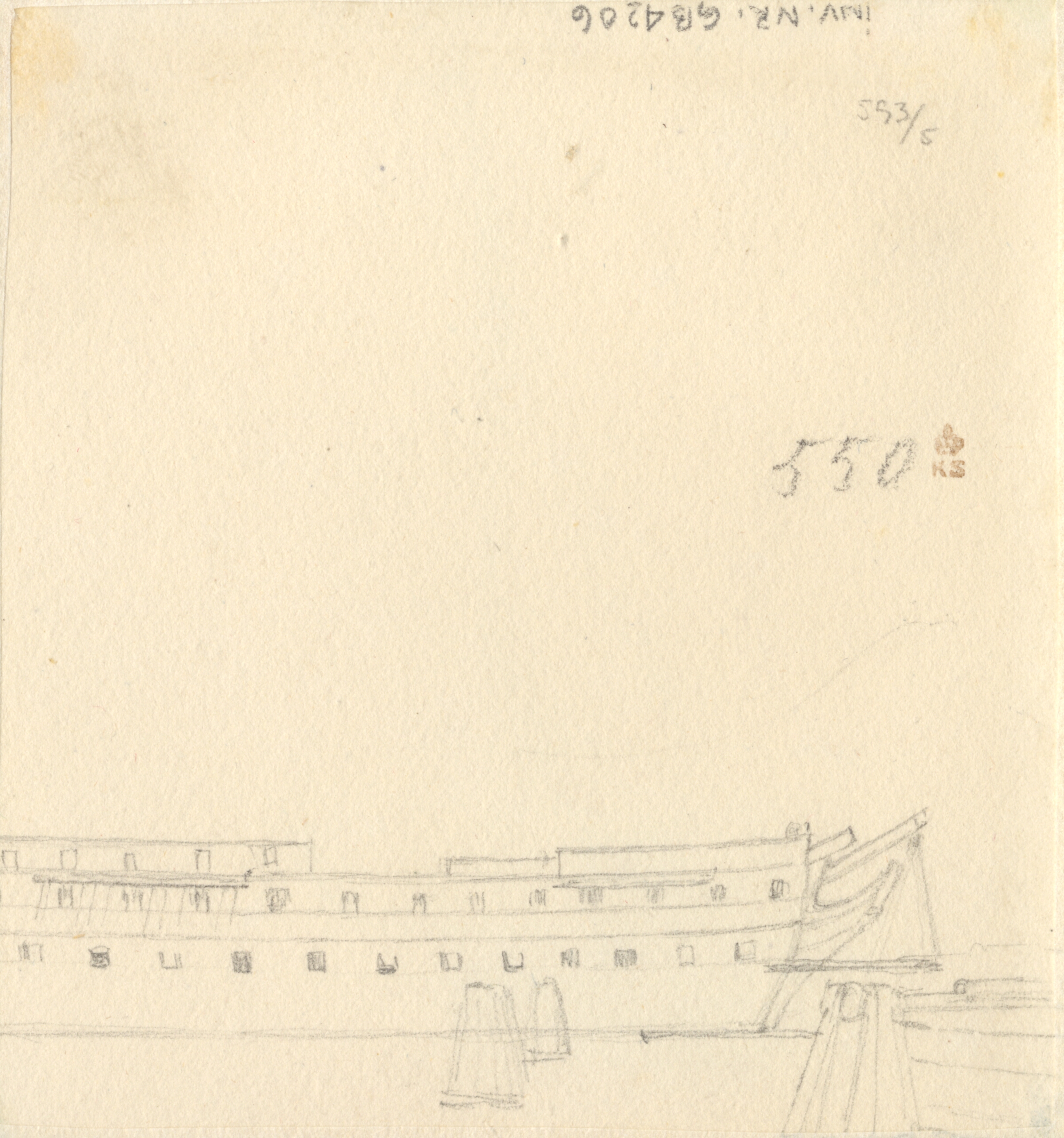 Et rids af et linieskibskrog, afskåret.